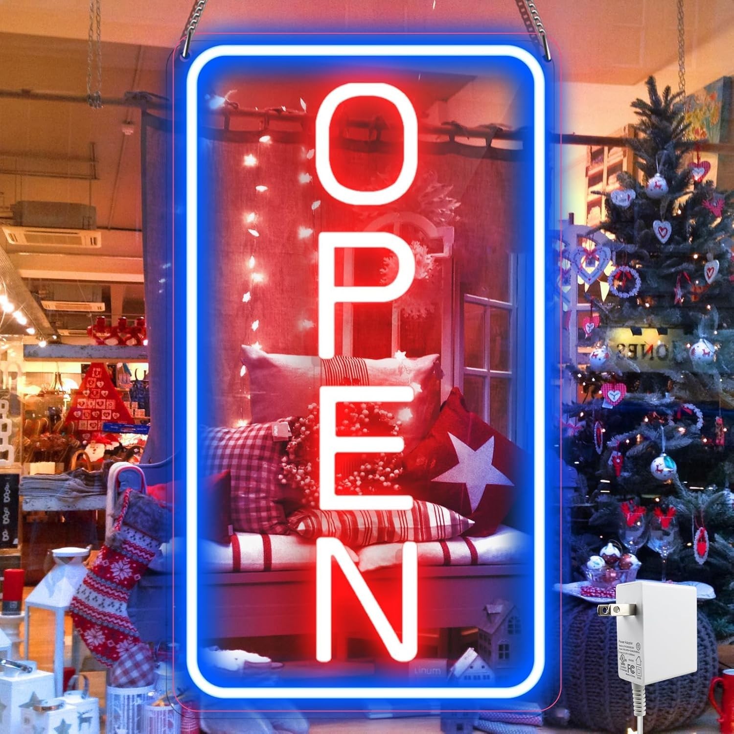 22.8×11.8 Inch LED Open Sign for Business Neon Light Indoor Blue and Red