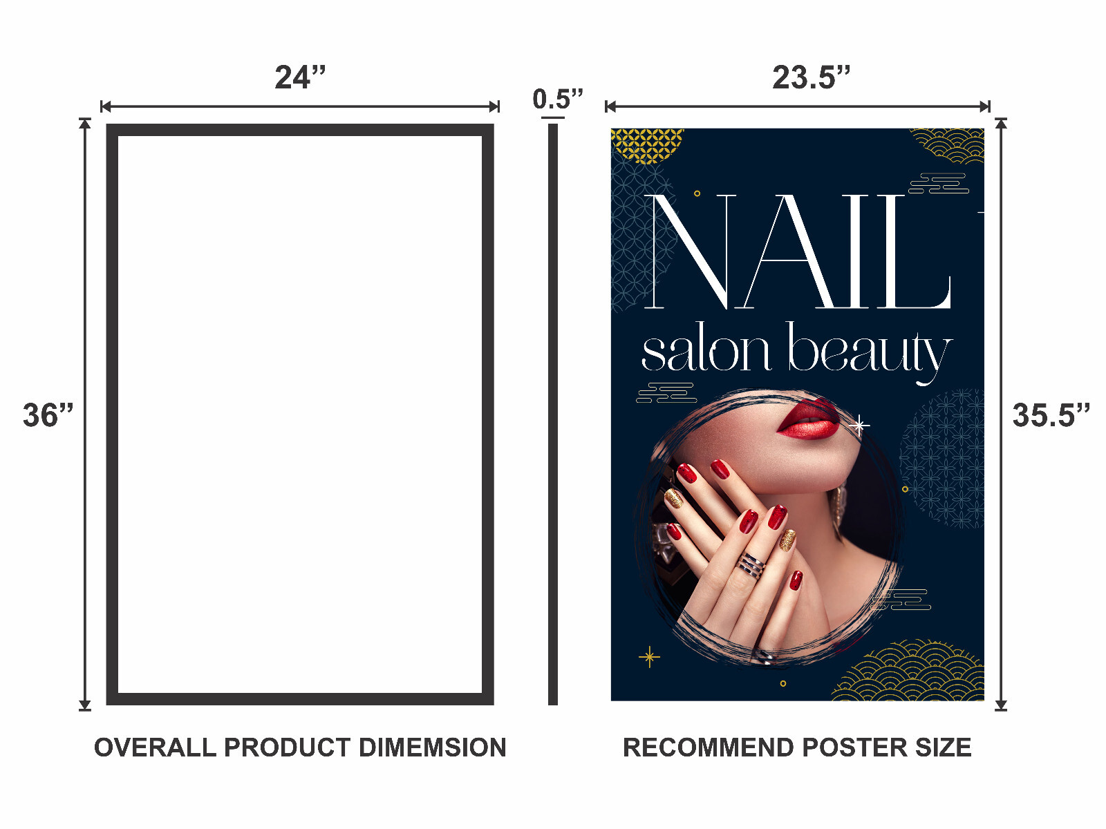 24″x36″ LED Backlit Nail Salon Frame Light Box Display (Custom Poster Included)