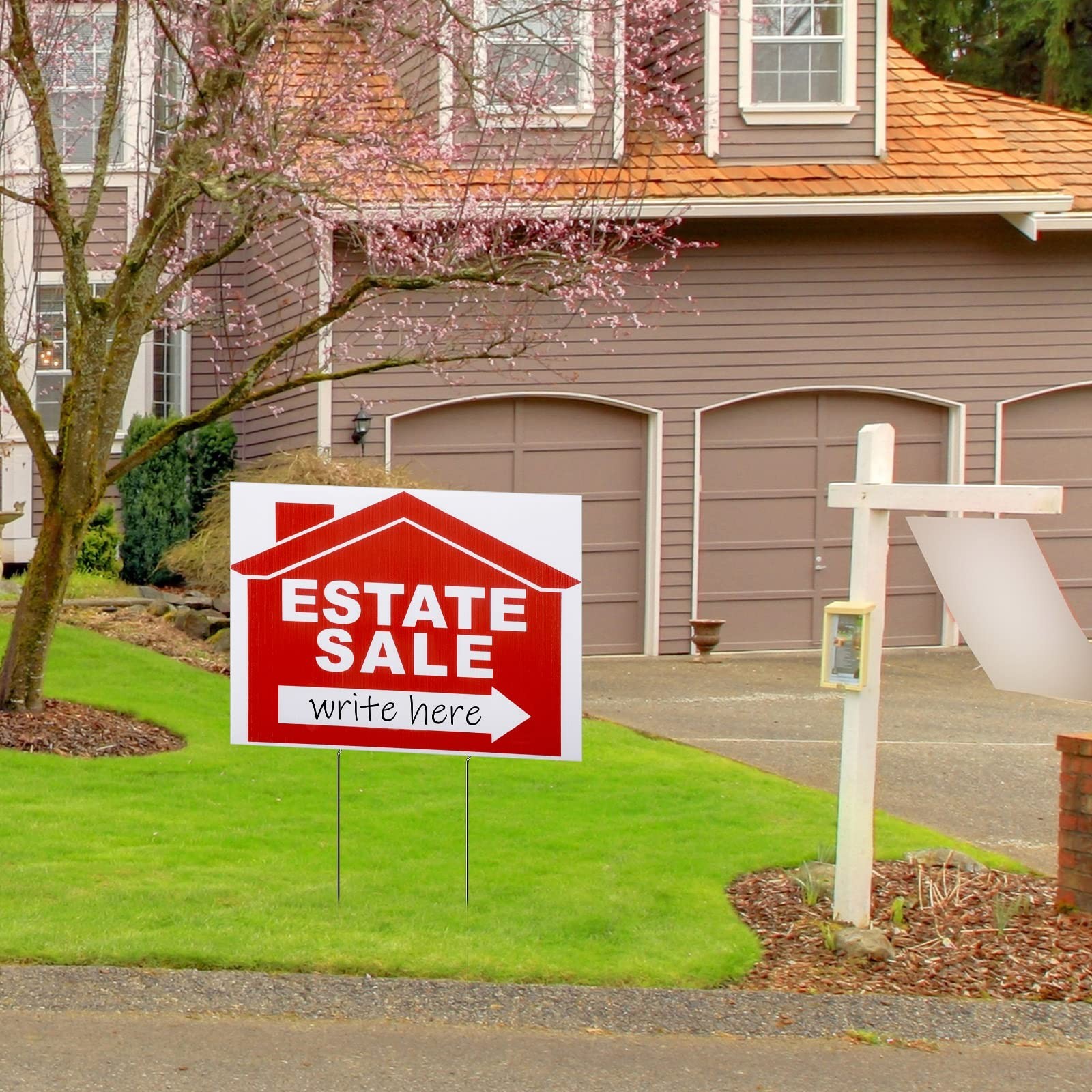 5 Pack Estate Sale Signs with Stakes – 12×16″ Double-Sided Yard Signs, Direction