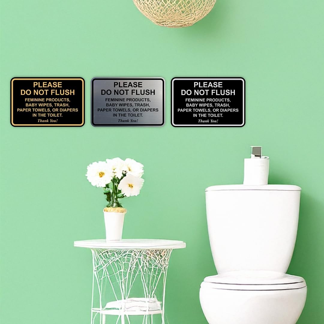 2 Pack Classic Framed Please Do Not Flush Bathroom Sign 4″ x 6″ Silver