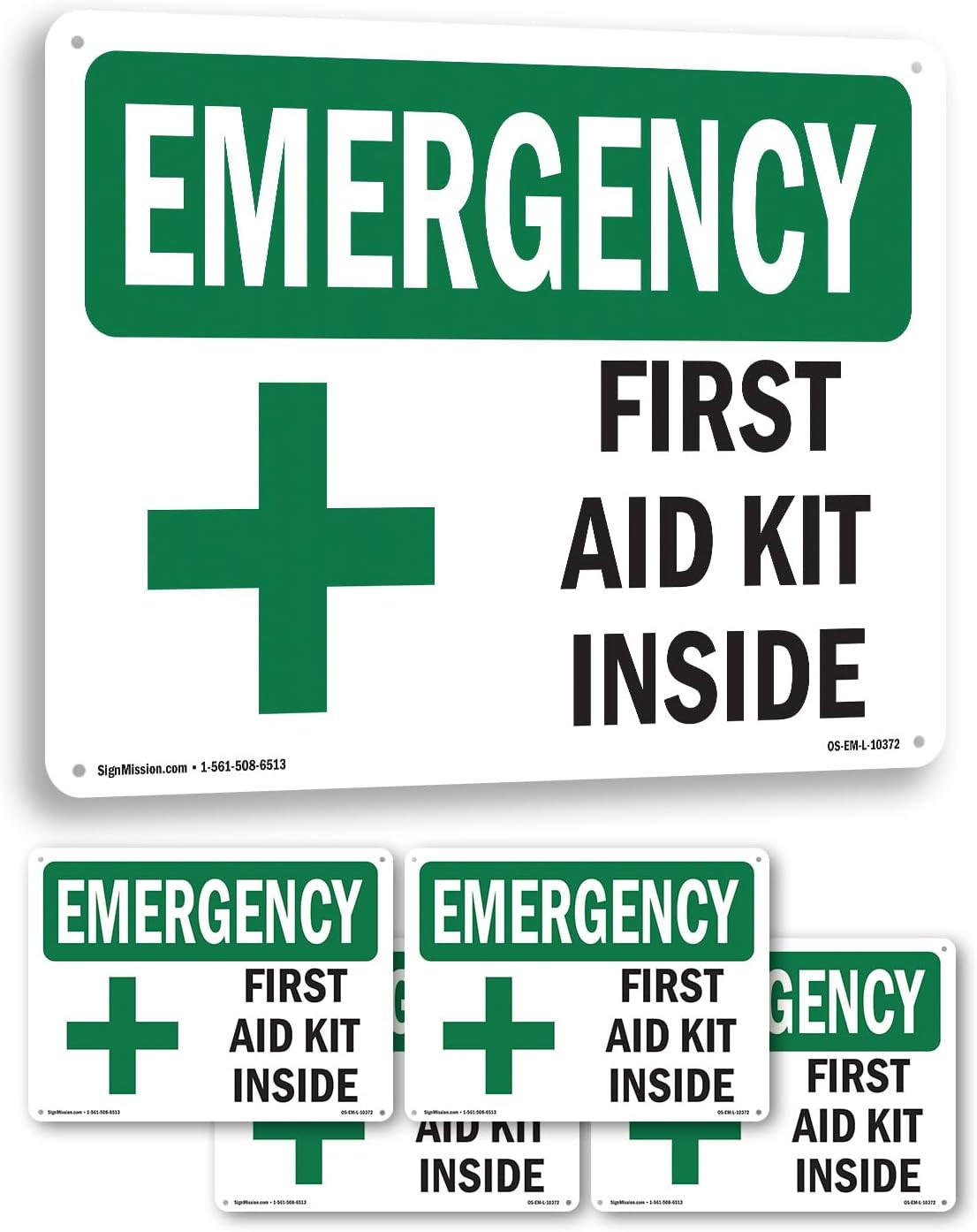 First Aid Kit inside with Symbol OSHA Emergency Aluminum Sign 24 Inch X 18 Inch