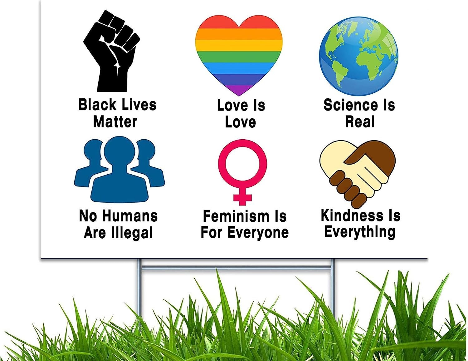 Yard Sign with H-Frame Stakes Love is Love Science Kindness No Humans Are Ill…
