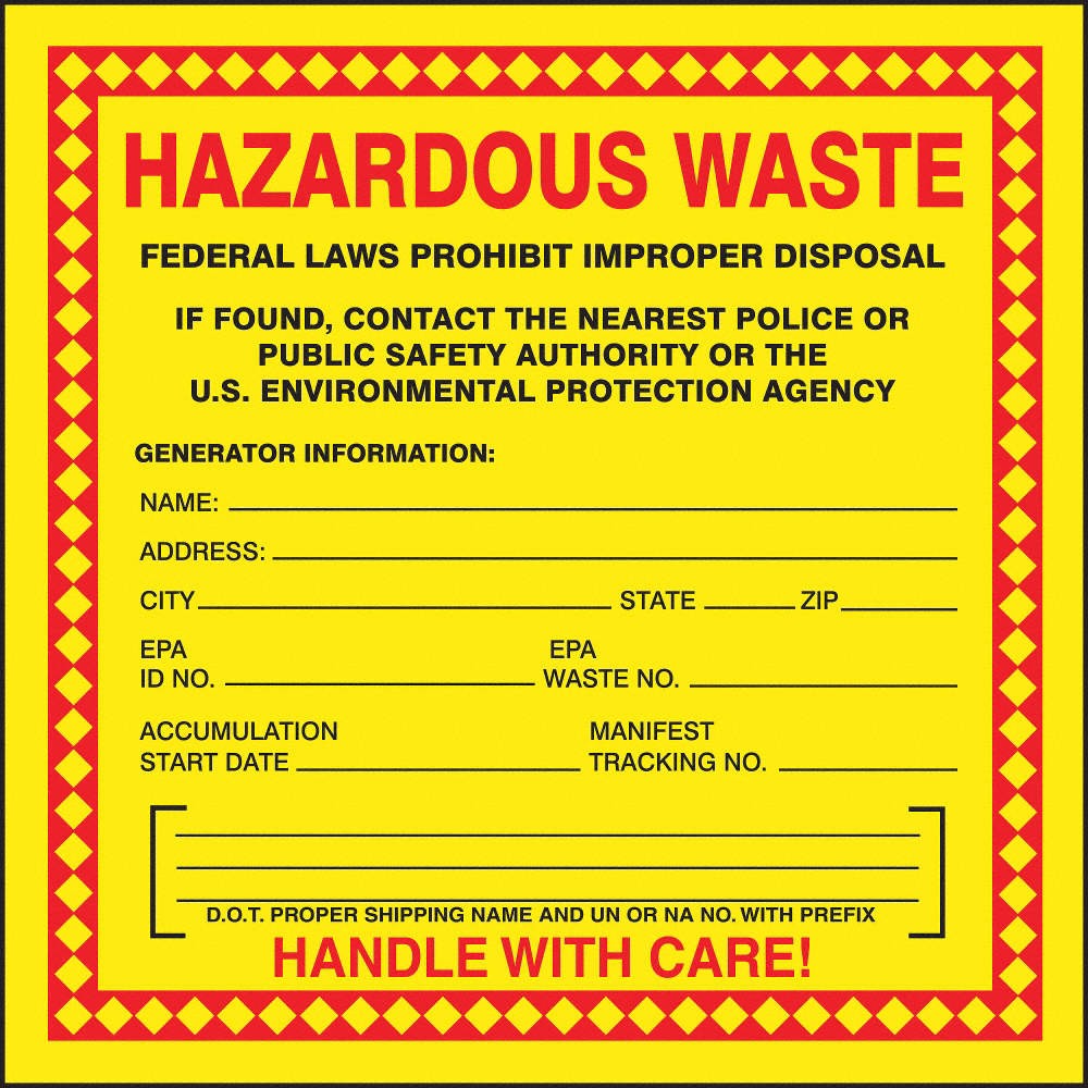 ACCUFORM MHZW20EVP DOT Handling Label,Waste,6″ Label W,PK25 9ATA1