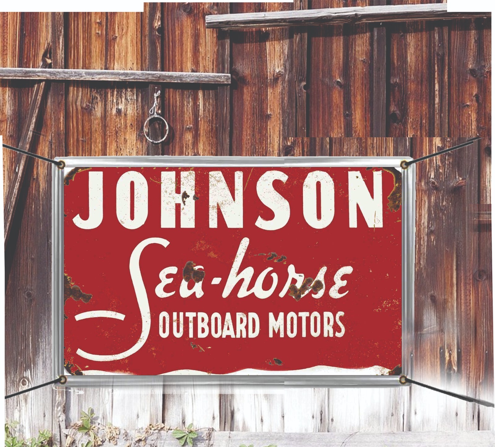 Johnson Outboard Motors Adverting Vinyl Banner Vintage Signs Distressed Remake