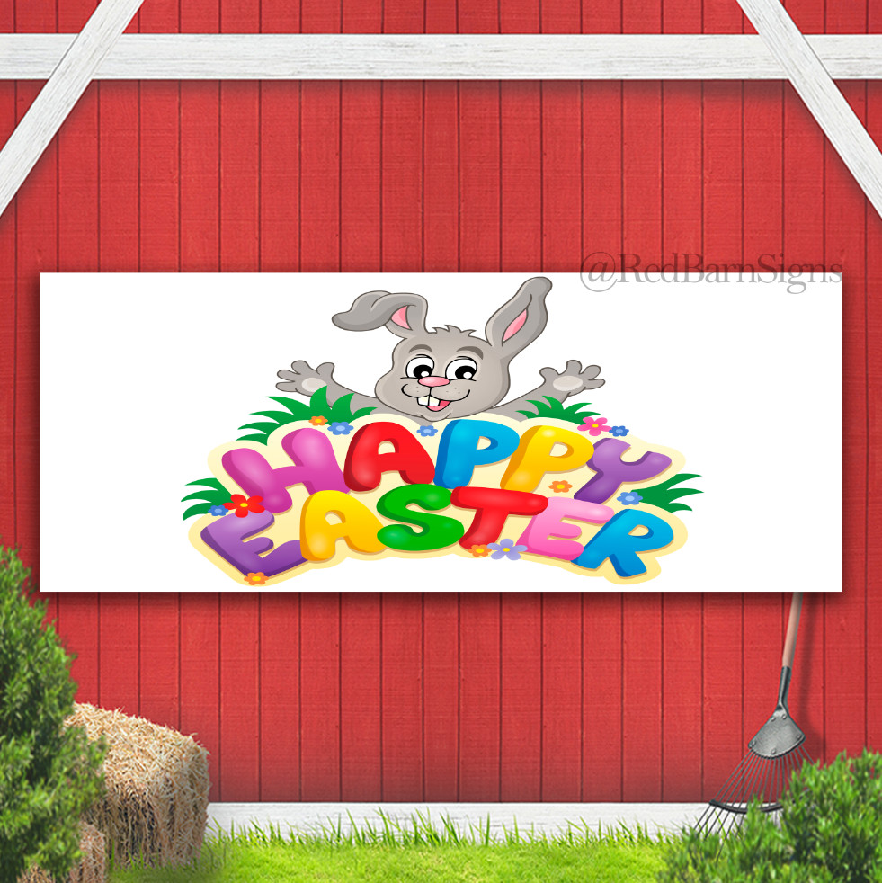 Happy Easter with Bunny Indoor Outdoor Banner Sign