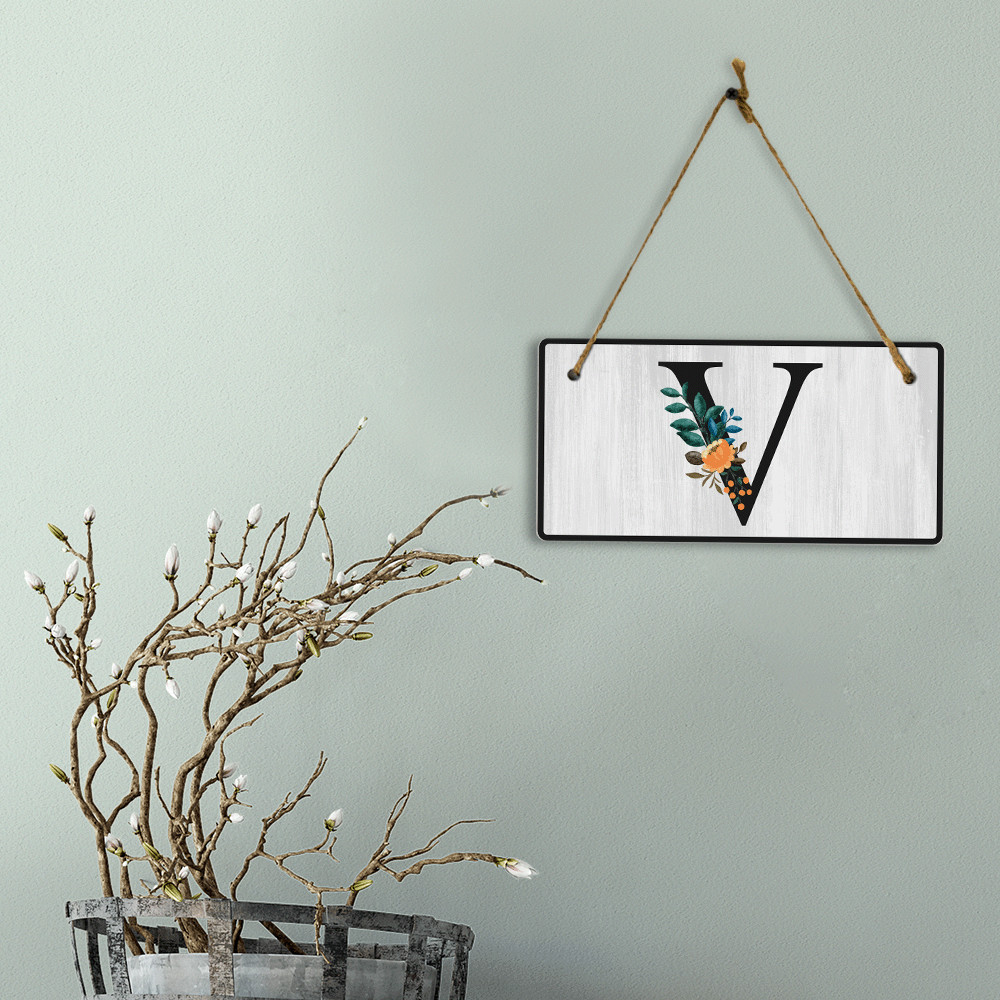 V Flower Decor 5×10 Hanging Wall or Door Sign | Alphabet Letter Room Decoration