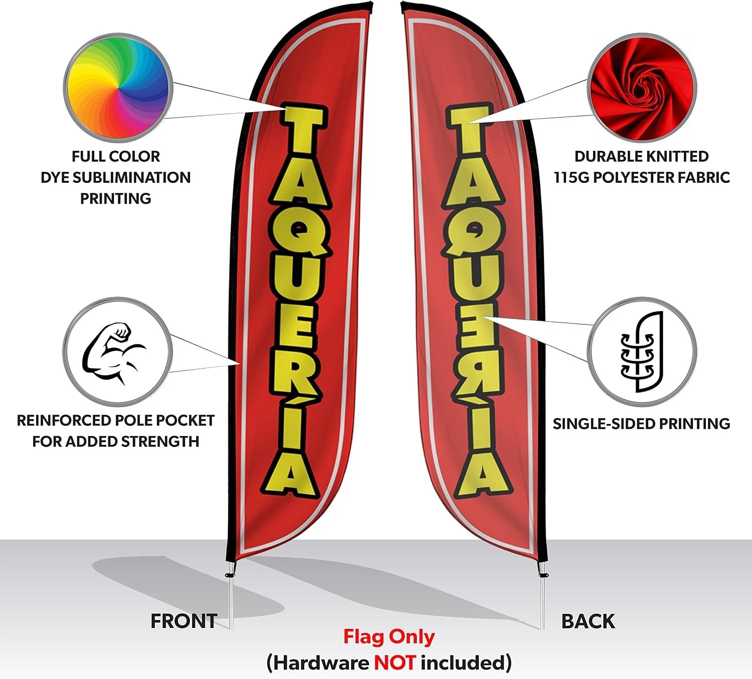 Durable UV-Resistant Feather Flag – 12ft Tall Taco Advertising for Events