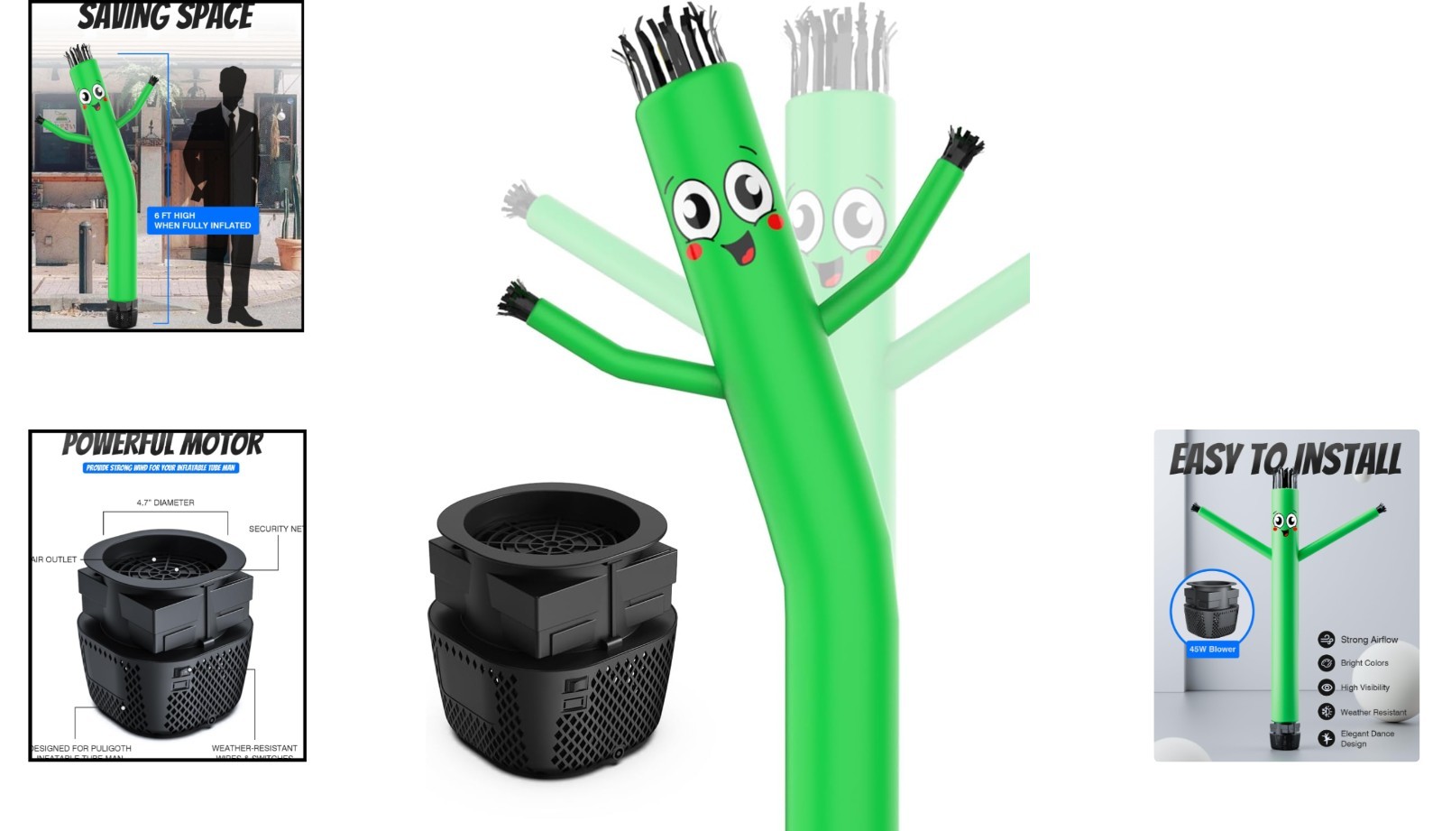 Puligoth 6 Ft Inflatable Tube Man Green With Blower Fan