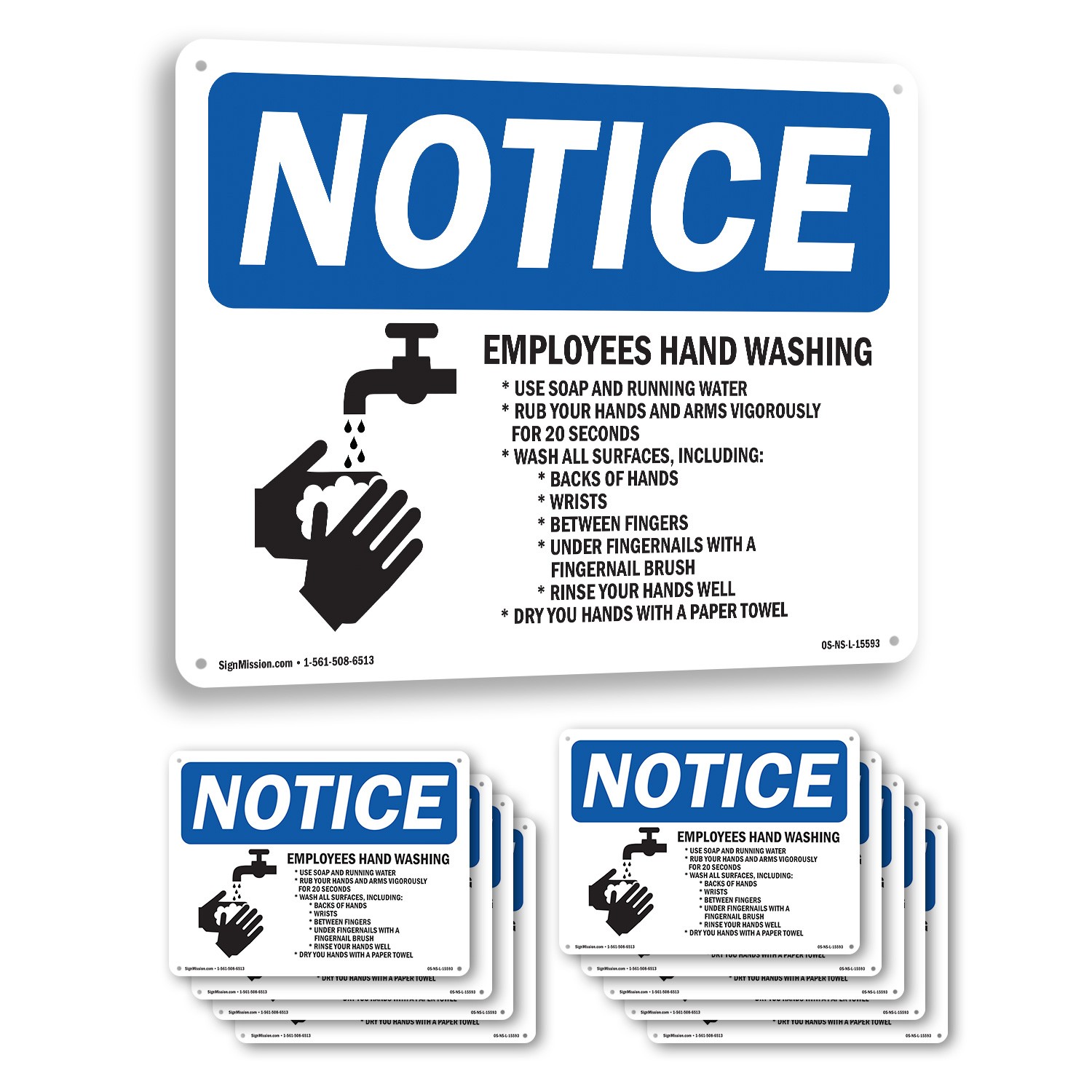 Employee Hand Washing OSHA Notice Sign Metal, Plastic, Or Decal – 5 or 10 Pack