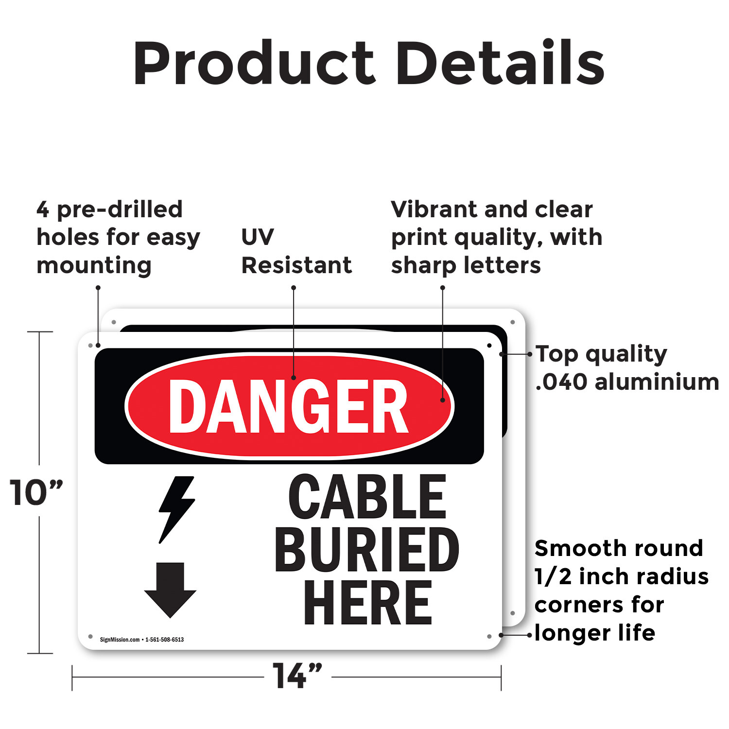 (2 Pack) Cable Buried Here OSHA Danger Sign Decal Metal Plastic
