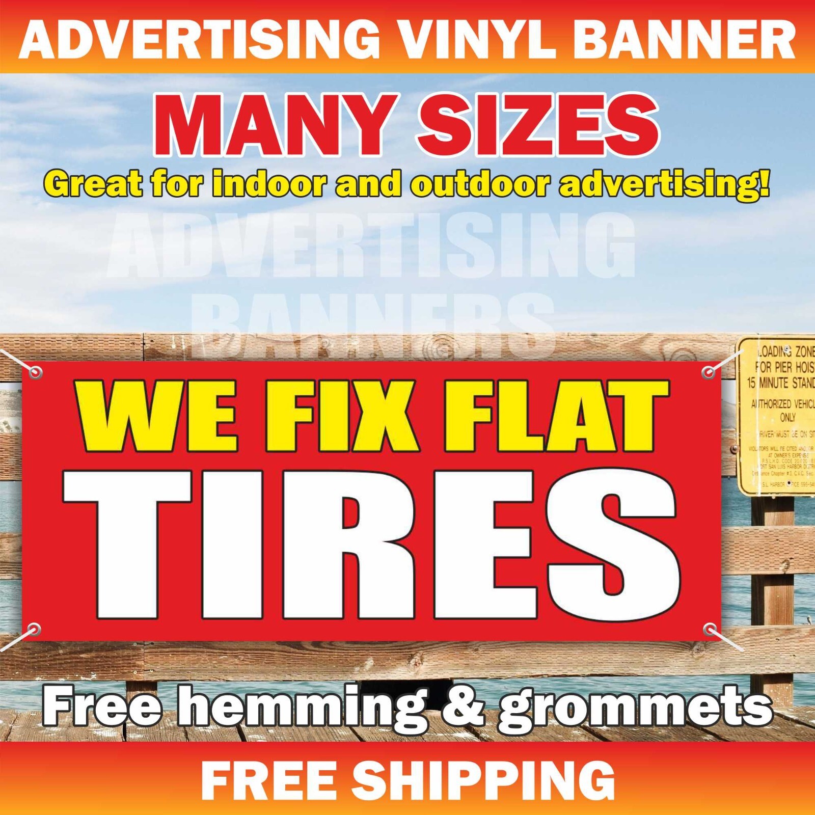 WE FIX FLAT TIRES Advertising Banner Vinyl Sign service wheel repair rims auto
