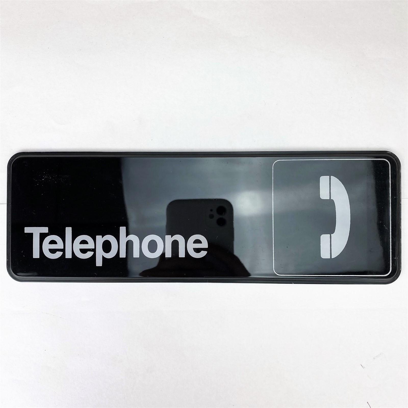 Retro Telephone sign Traex 4540 3″x9″ Black Self Adhesive Vintage Plastic