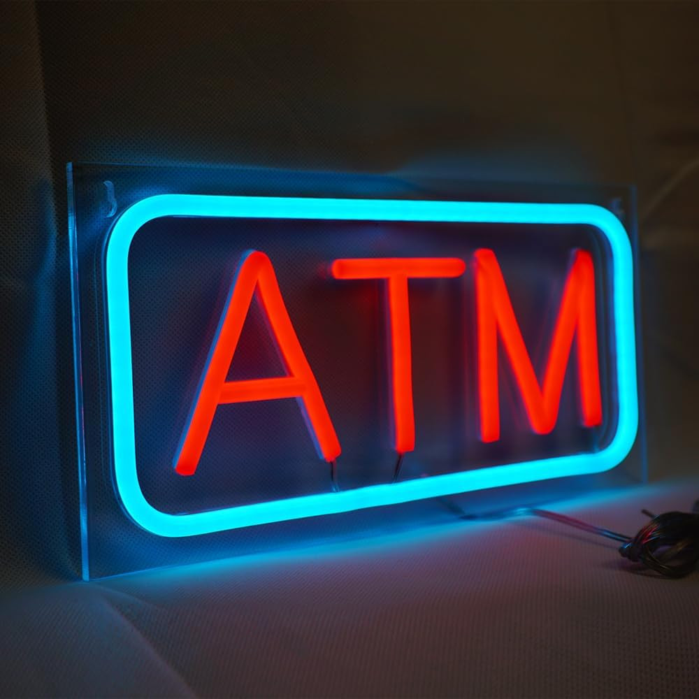 ATM Neon Sign, Mini Size, 12″×6″, 12V-Powered Business Signboards for Convenienc