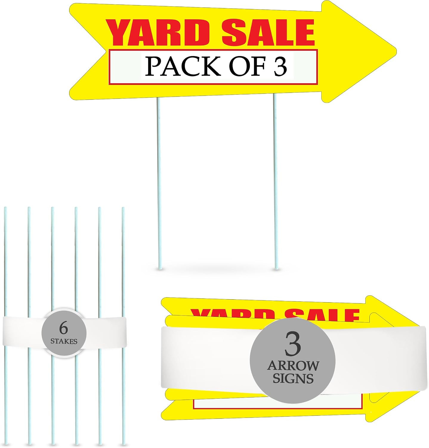 Yellow Yard Sale Arrows Yard Sign Double Sided with Stakes Large 16 Inch by 5 In