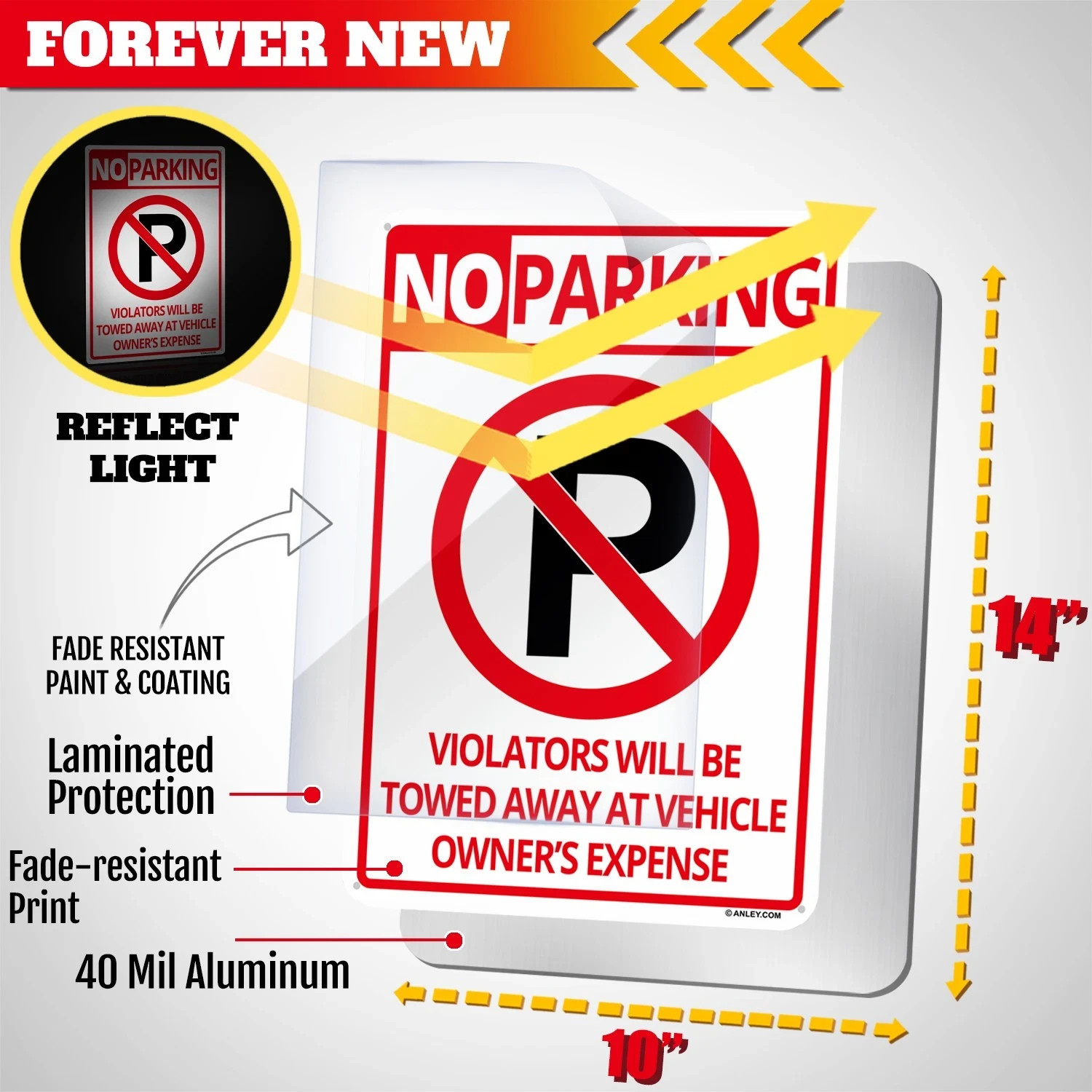 Anley No Parking Sign Rust-Free Weatherproof Aluminum Warning Sign 14×10 In
