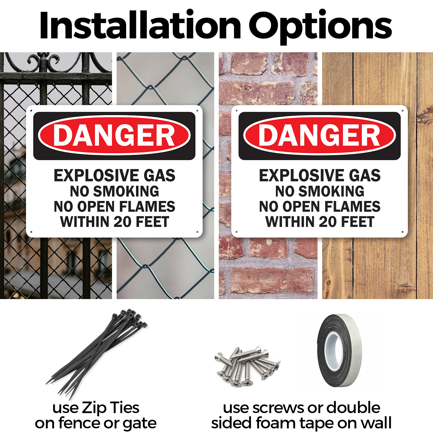 (2 Pack) Explosive Gas No Smoking or Open Flames Within 20 Feet OSHA Danger Sign