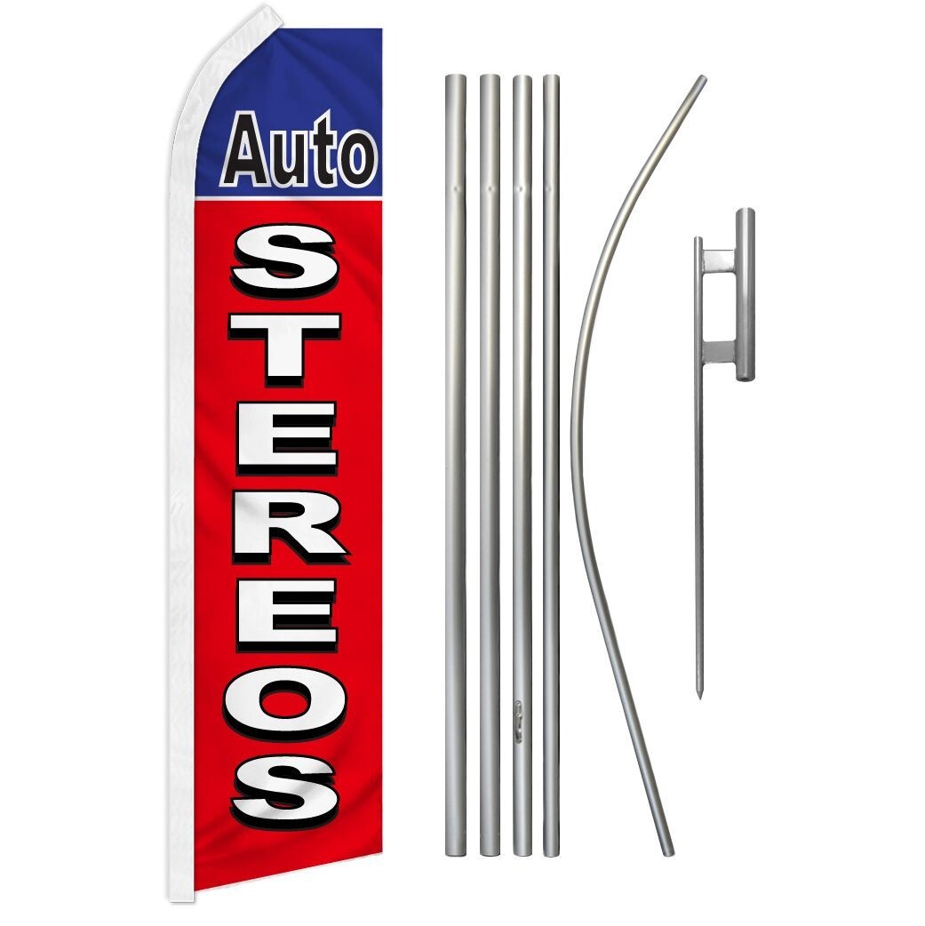 Auto Stereos Swooper Advertising Flag & Pole Kit (Red & Blue)