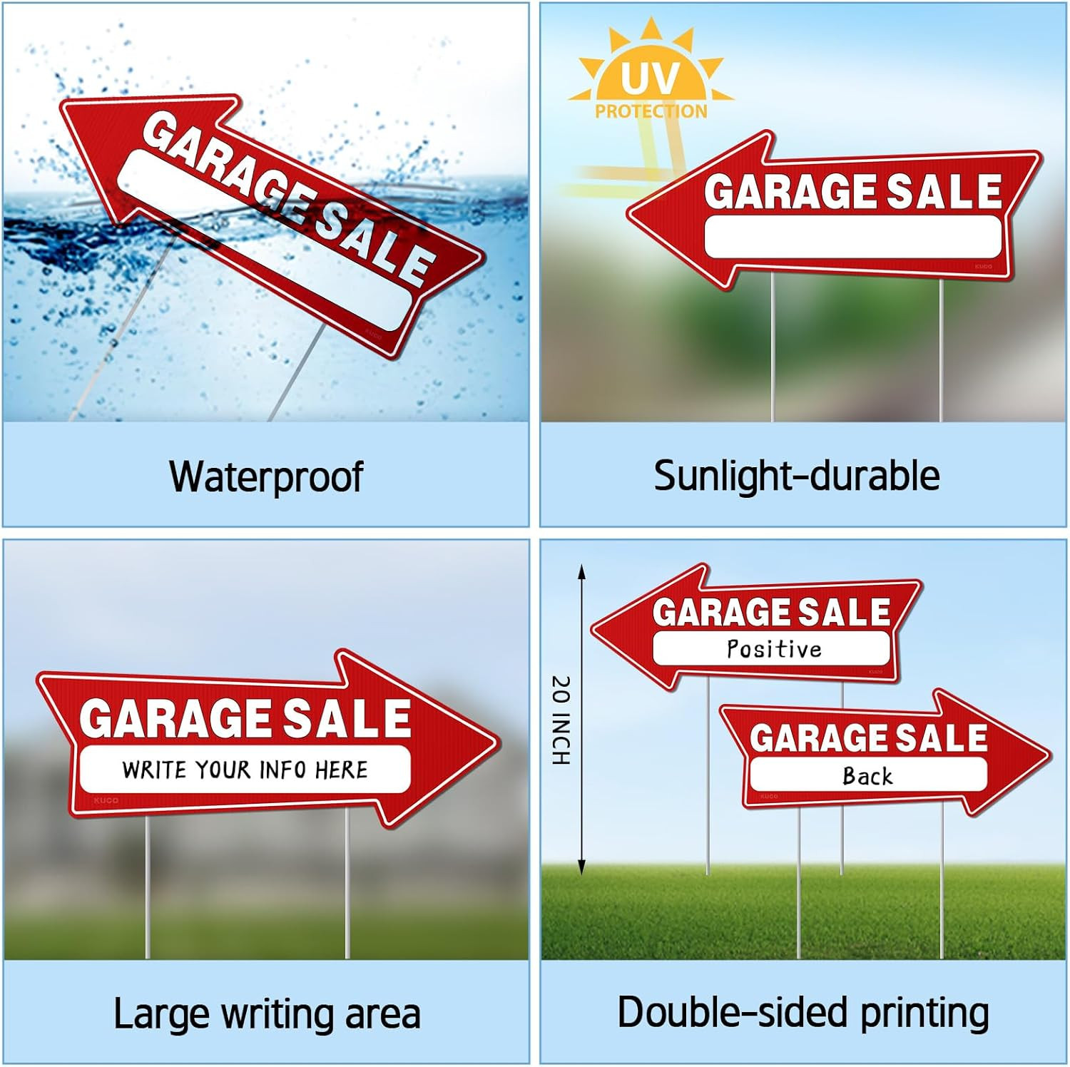 7 PC Garage Sale Signs with Stakes, 17″ X 6″, Double-Sided Garage Sale Arrows Ya