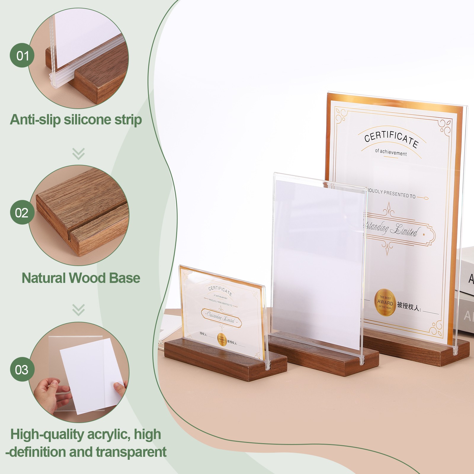 6″ x 4″ Acrylic Sign Holder Wood Base, T-Shape A6 Clear Holder Vertical