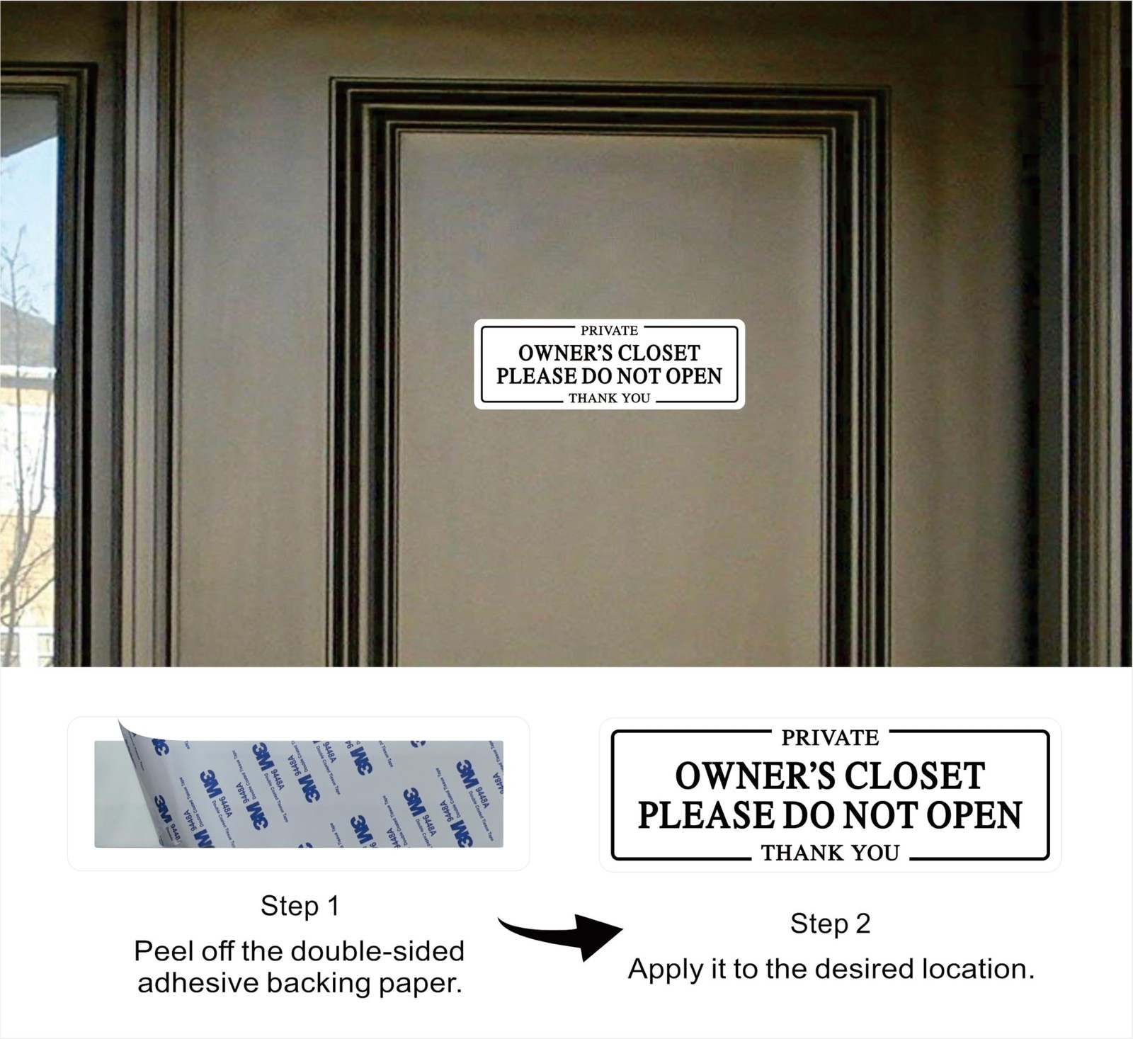 Owners Closet Do Not Open Sign Premium Acrylic White 9×3 Inch Adhesive Plaque