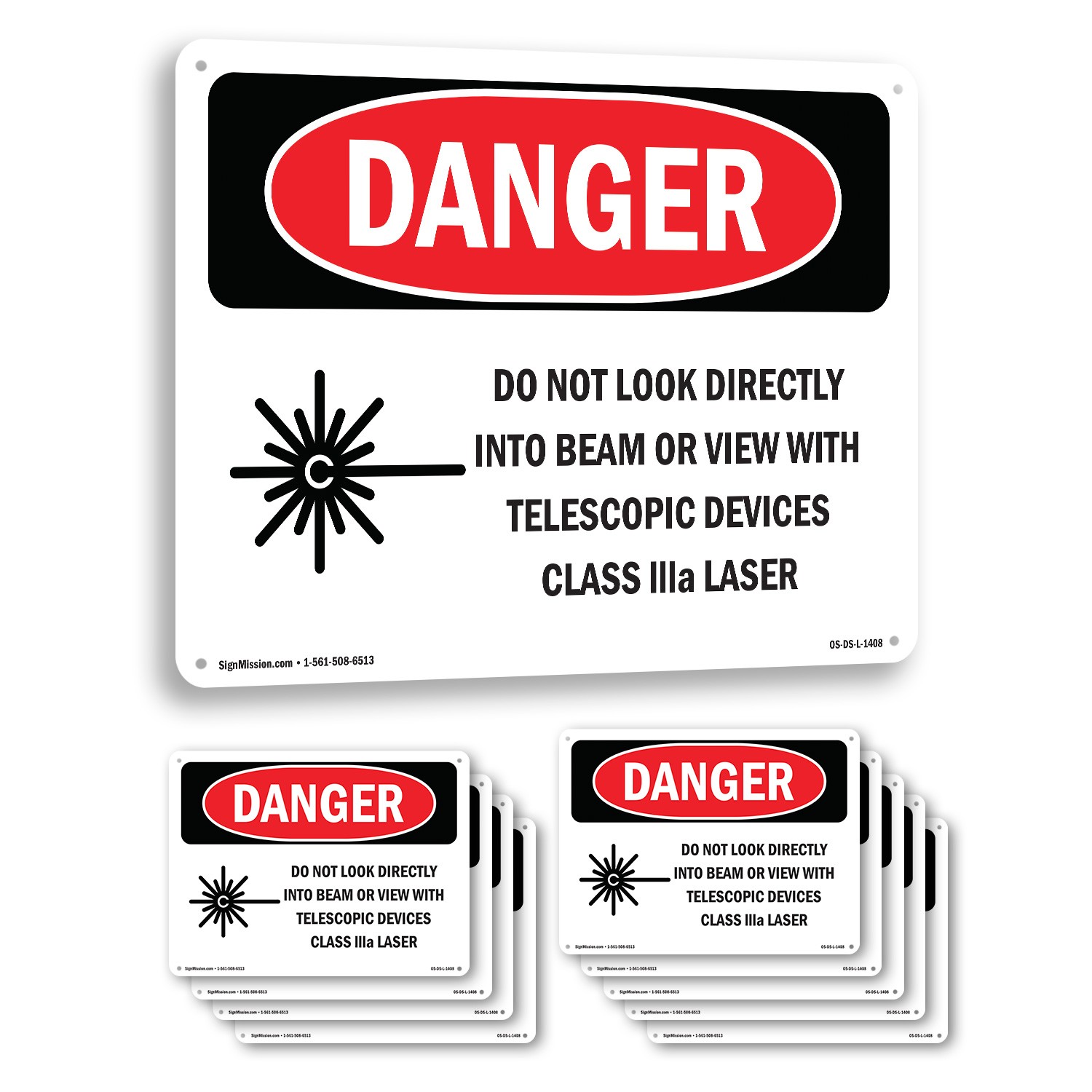Do Not Look Directly Into Class IIIb Laser OSHA Danger Sign, Decal 5 or 10 Pack