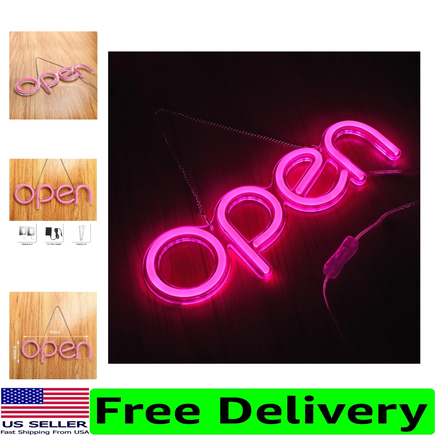 LED Open Sign,16×6 inch Open Signs for Business with Open Close SignPink
