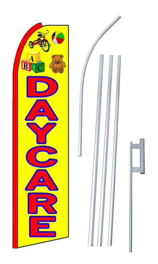 Day Care Red Yellow Extra Wide Swooper Flag Bundle