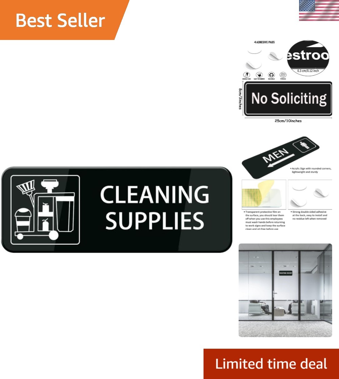 Cleaning Supplies Sign, 10X3 Inch Self Adhesive Sign For Door Or Wall, Easy I…