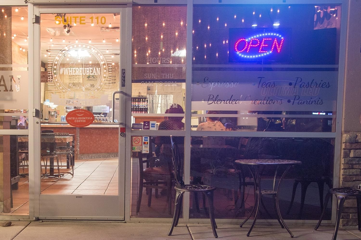Modern Neon Open Sign for Stores – Includes Business Hours & Open/Closed Signs