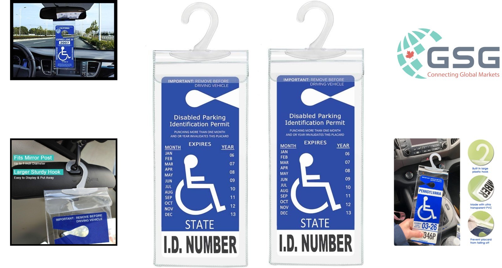 ULTRA TRANSPARENT HANDICAP PARKING PLACARD HOLDER WITH LARGE HANGER SET OF 2