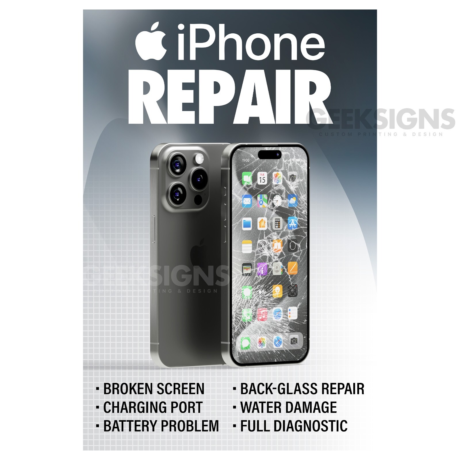 iPhone Apple Cell Phone Repair Single Poster Sign Banner – iOS Samsung Galaxy