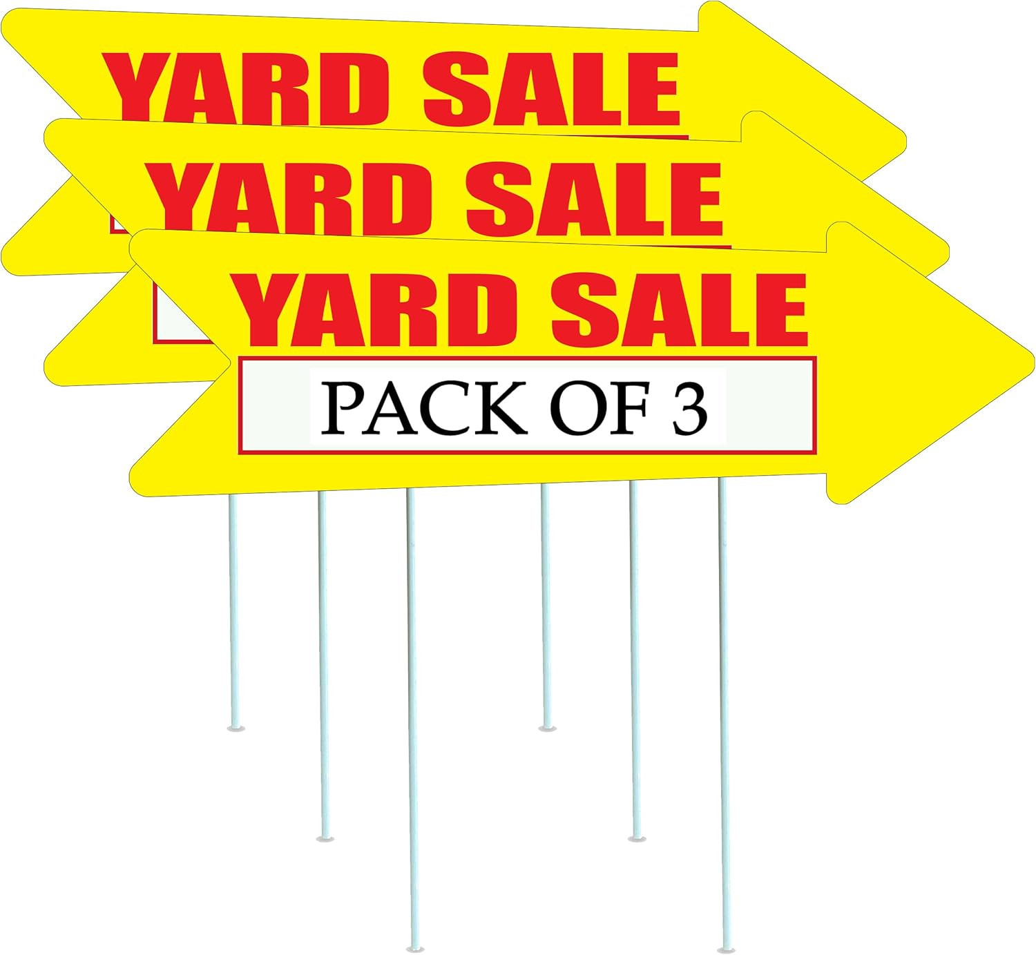 Yellow Yard Sale Arrows Yard Sign Double Sided with Stakes Large 16 Inch by 5 In