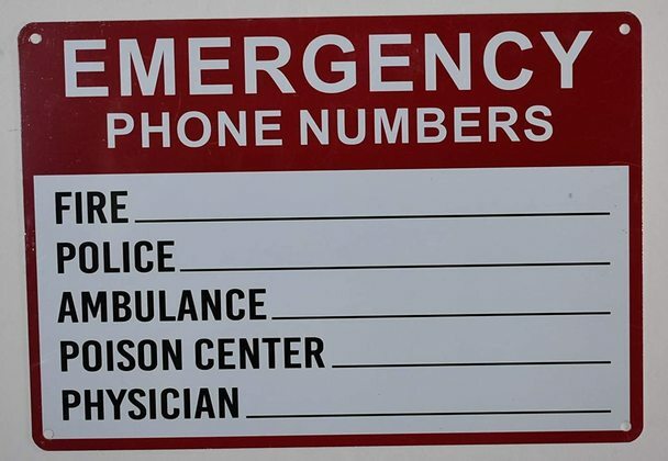 Emergency Phone Numbers Safety Sign – Fire, Police, Ambulance,… 7×10)-ref0420
