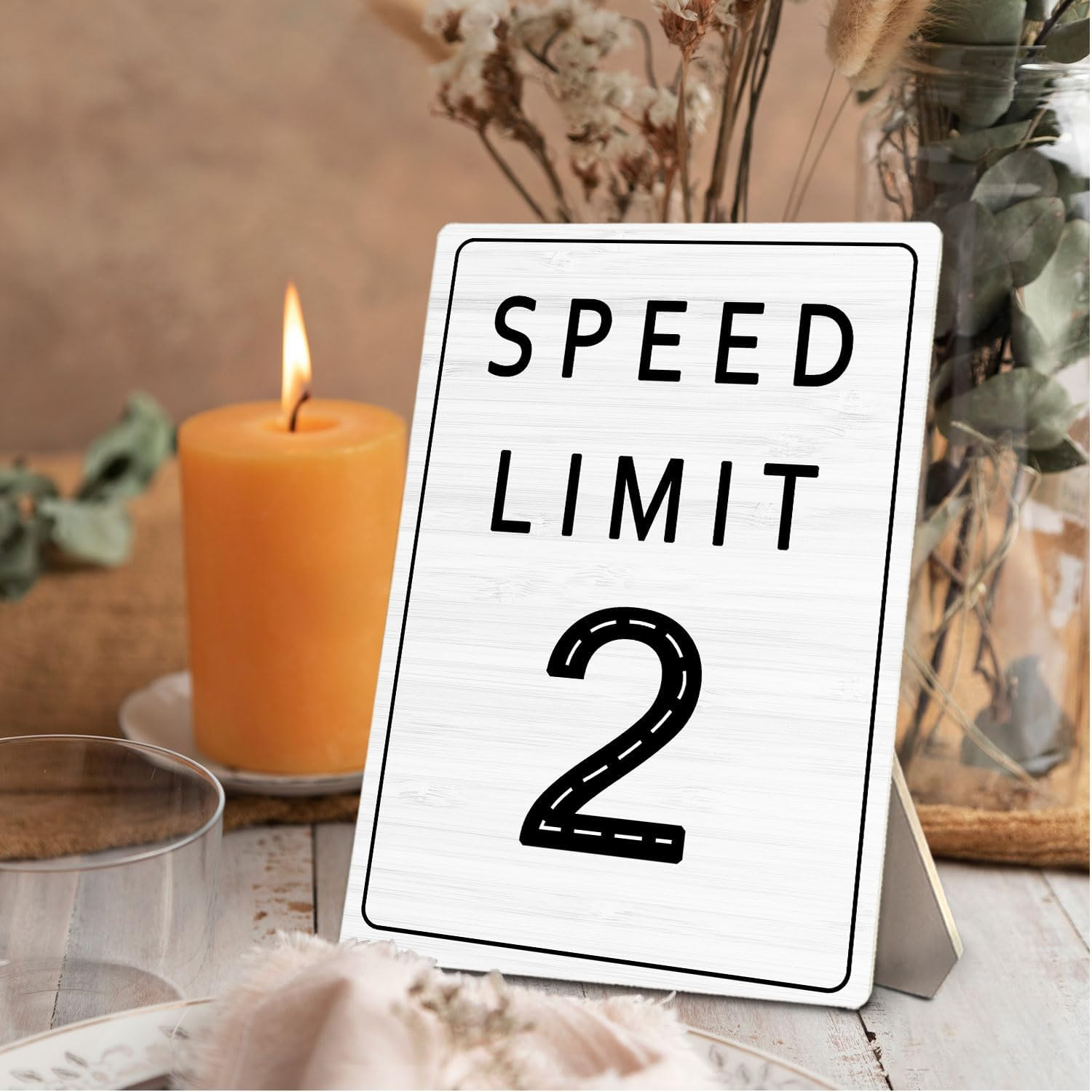 Speed Limit Sign, Racing Speed Limit 2 Mph Wooden Stand Sign 5X7 Inch, Race Car