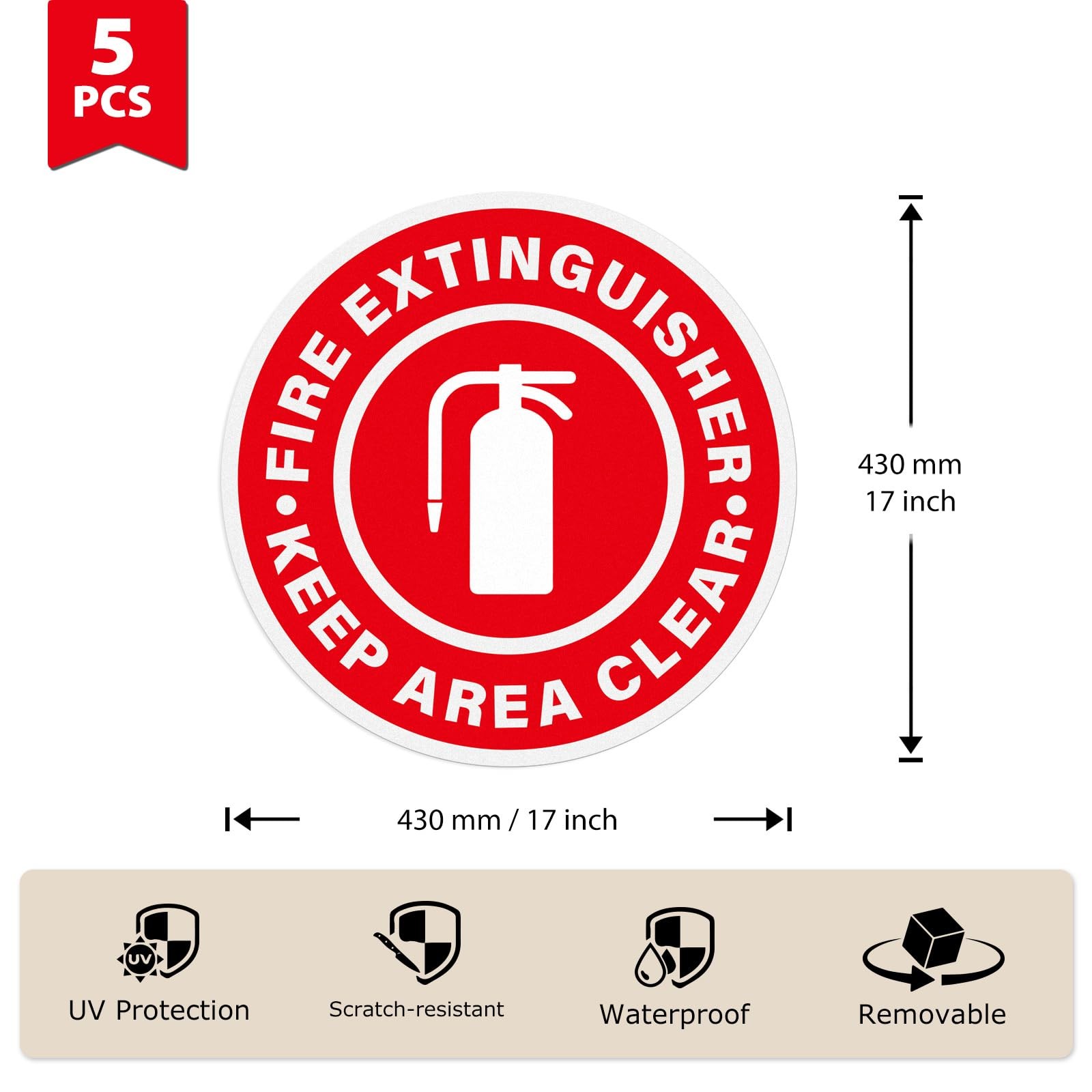 YIKIADA 5 Pack Fire Extinguisher Keep Area Clear Sign 17×17 Inches Large Caut…