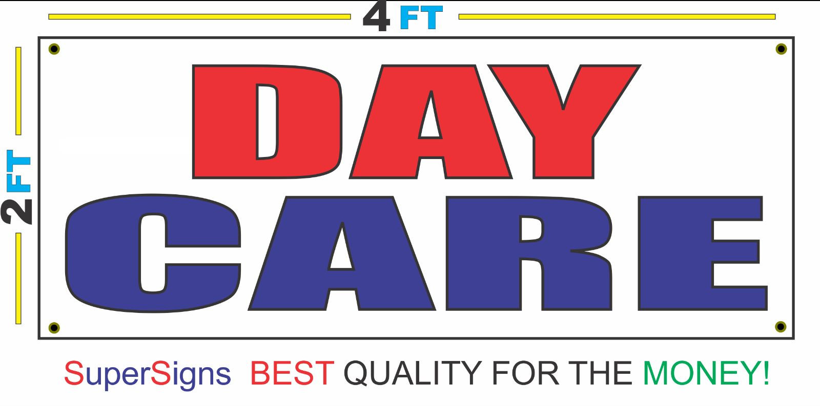 2×4 DAY CARE Banner Sign Red White & Blue NEW Discount Size & Price CHILDCARE