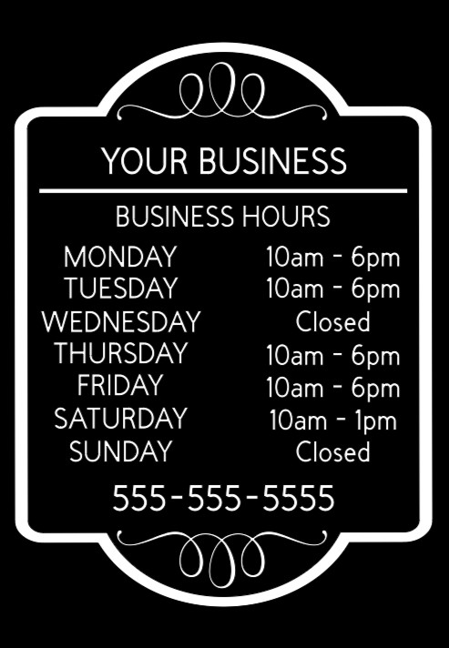 Custom Business Hours Sign Personalized Store Text Vinyl Decal Window Sticker