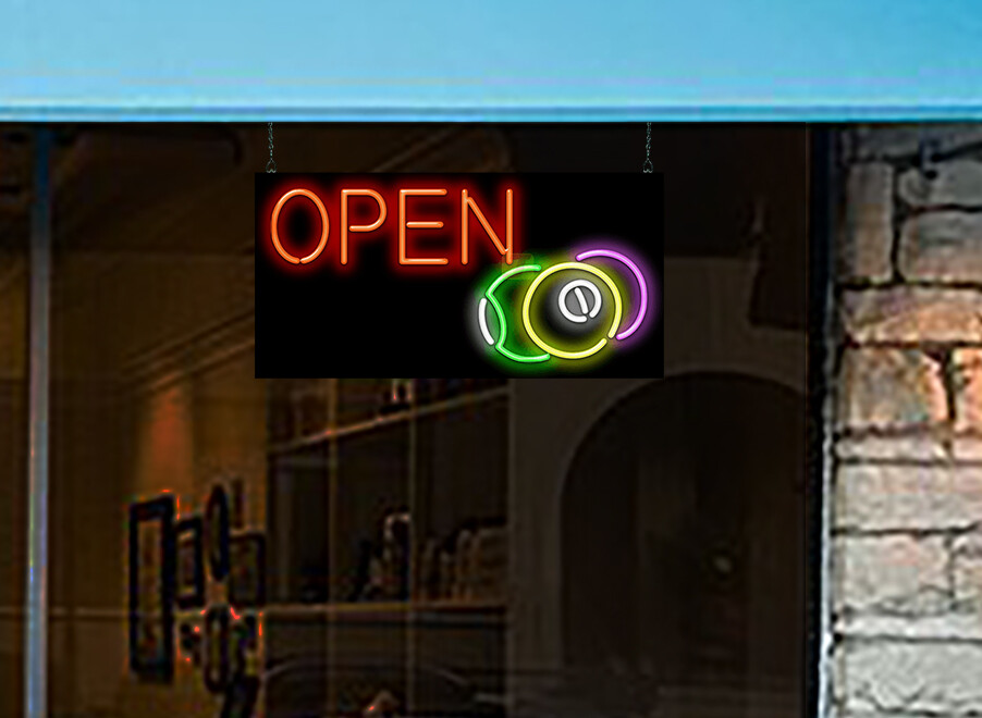Billiards Open Neon Sign Jantec 32″ x 16″ Bar Arcade Garage Sign