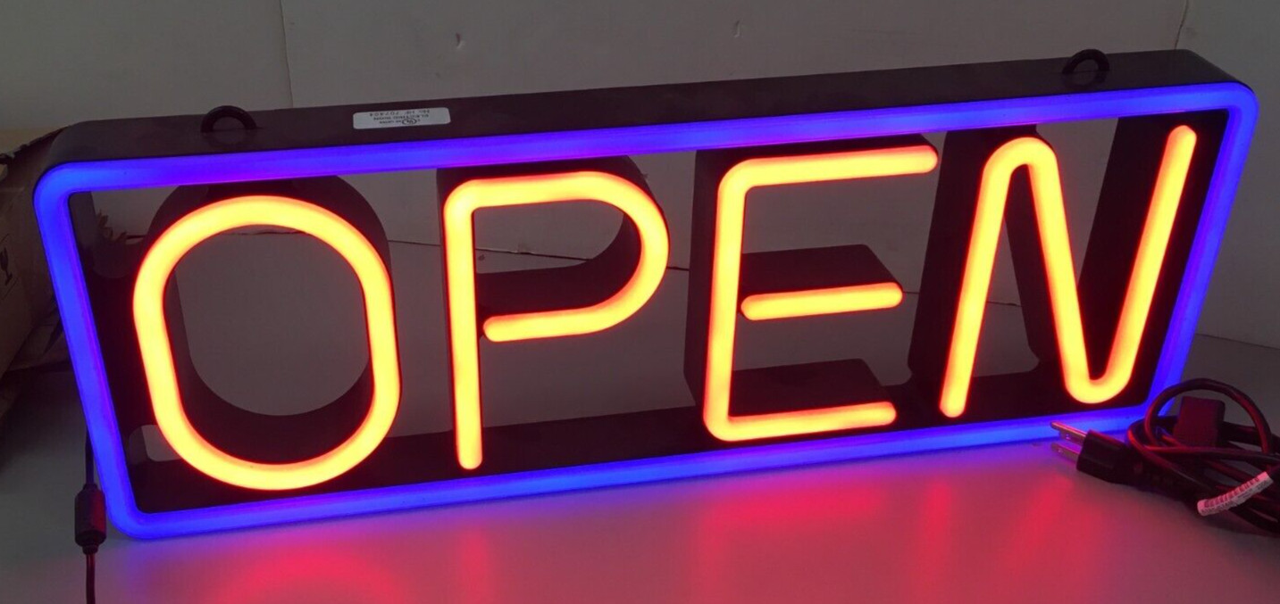 MyStiGlo LED Light Open Sign, Illuminated Store Sign 22L x 7.5H OPEN