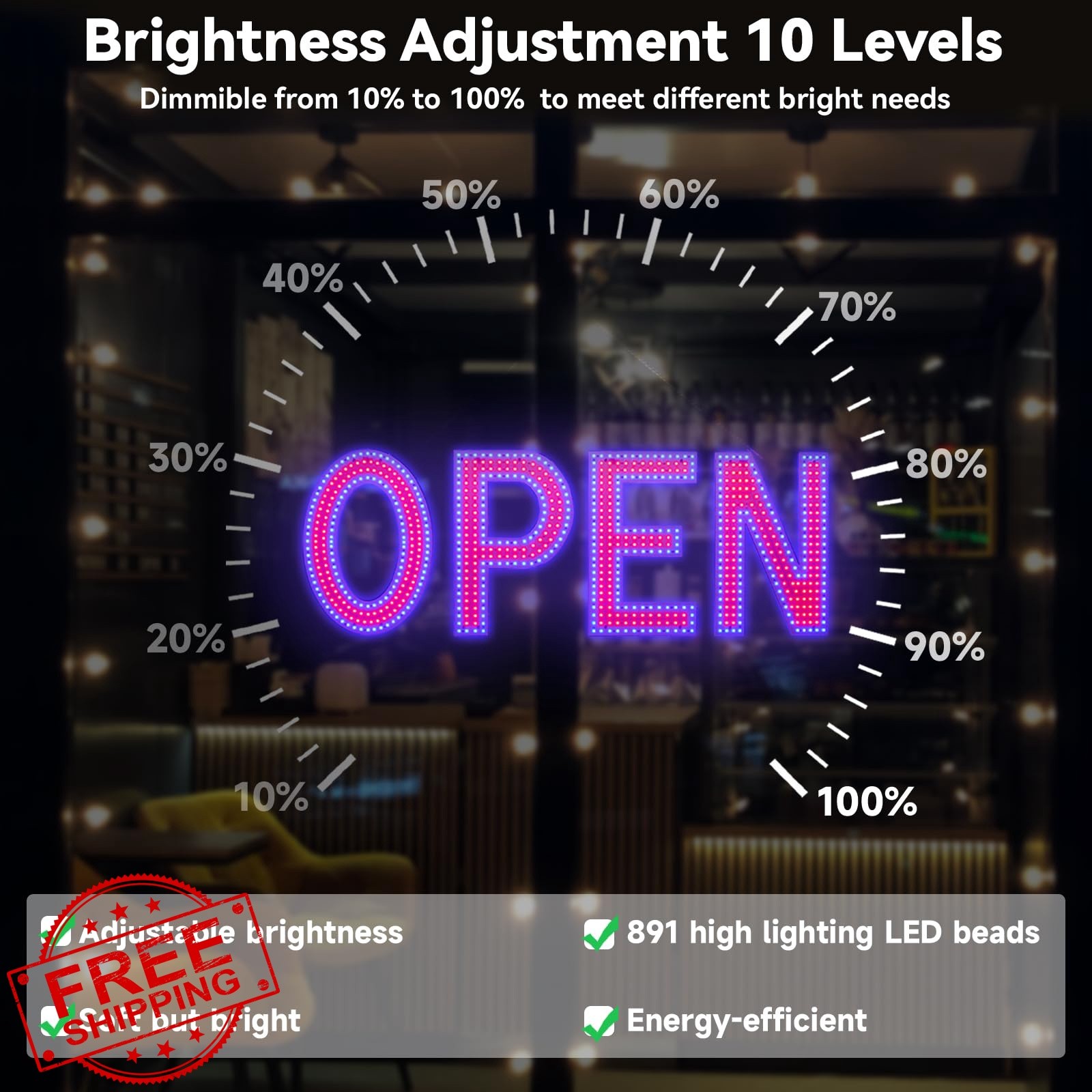 Thirdpolite 48″x17″ Red and Blue LED Open Sign