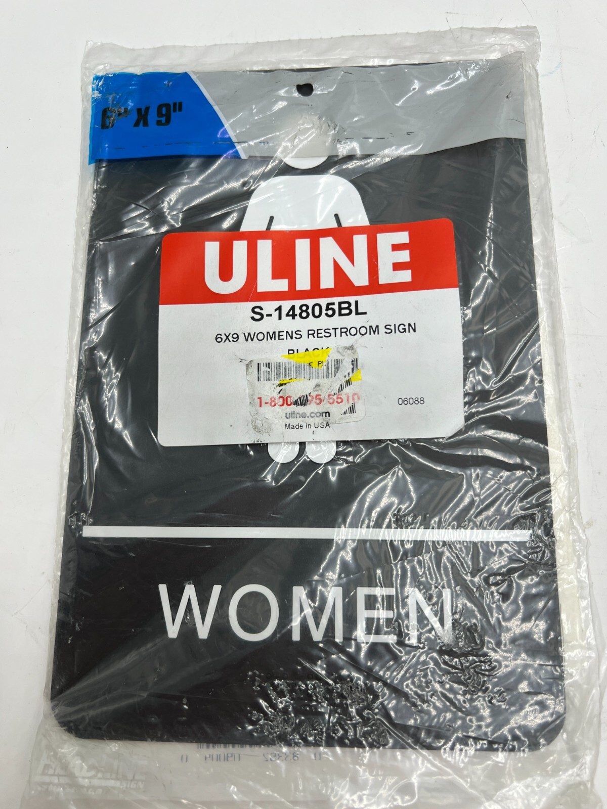 QTY 2 ULINE Plastic Women Restroom Sign S-14805BL Black 9″ x 6″