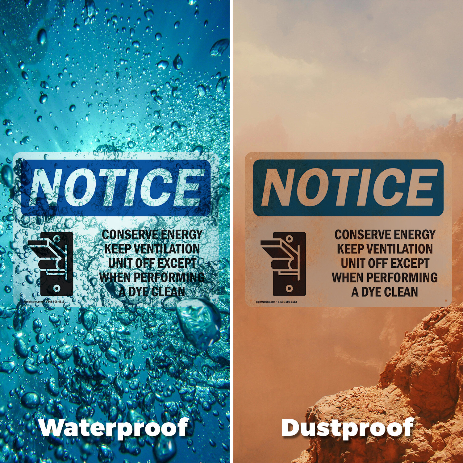 (2 Pack) Conserve Energy Keep Ventilation OSHA Notice Sign Decal Metal Plastic