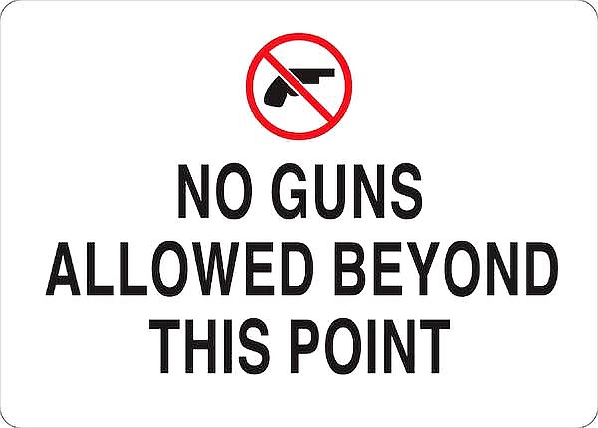 NO GUNS ALLOWED BEYOND THIS POINT 7″ x 10″ Adhesive Sticker Sign CONDOR 35GH88