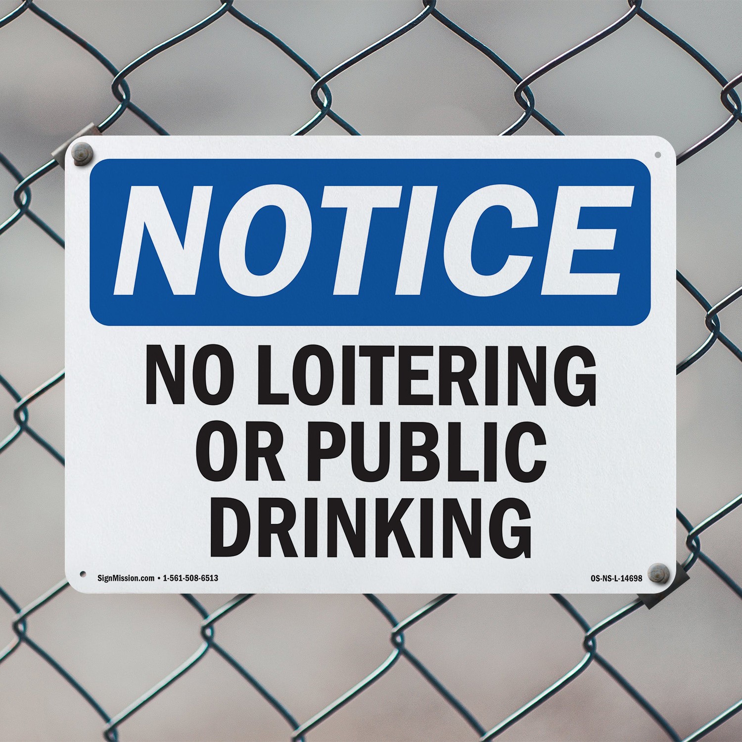 No Loitering Or Public Drinking OSHA Notice Sign Metal,, Decal 5 or 10 Pack