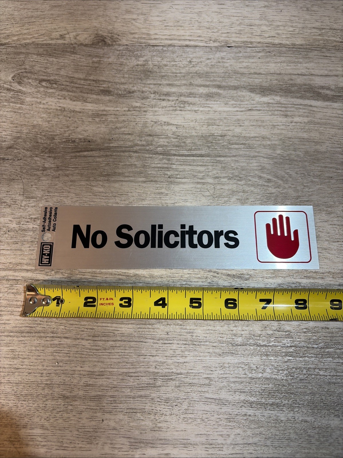 No Solicitors Sign Metallic Sticker HY-KO Self-Adhesive 8.5”x2” Decal BRAND NEW!