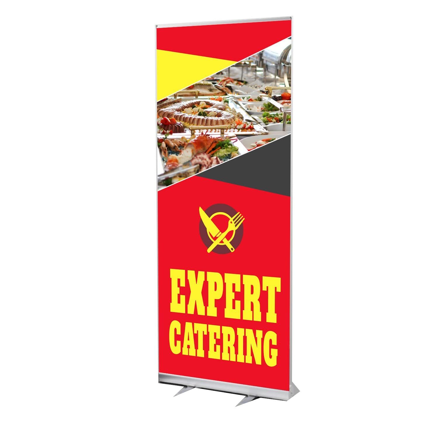 Expert Catering Retractable Banner with Aluminum Stand, 3’w x 6.5’h, Full Color