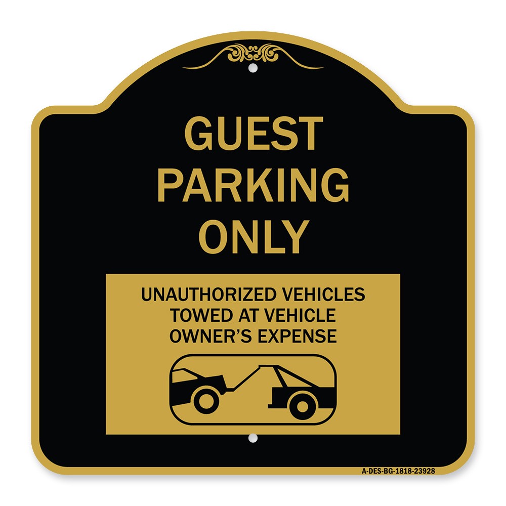 Guest Parking Only Unauthorized Vehicles Towed at Owner Expense with Graphic
