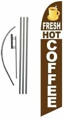 Fresh Hot Coffee Advertising Feather Banner Swooper Flag Sign with Flag Pole…