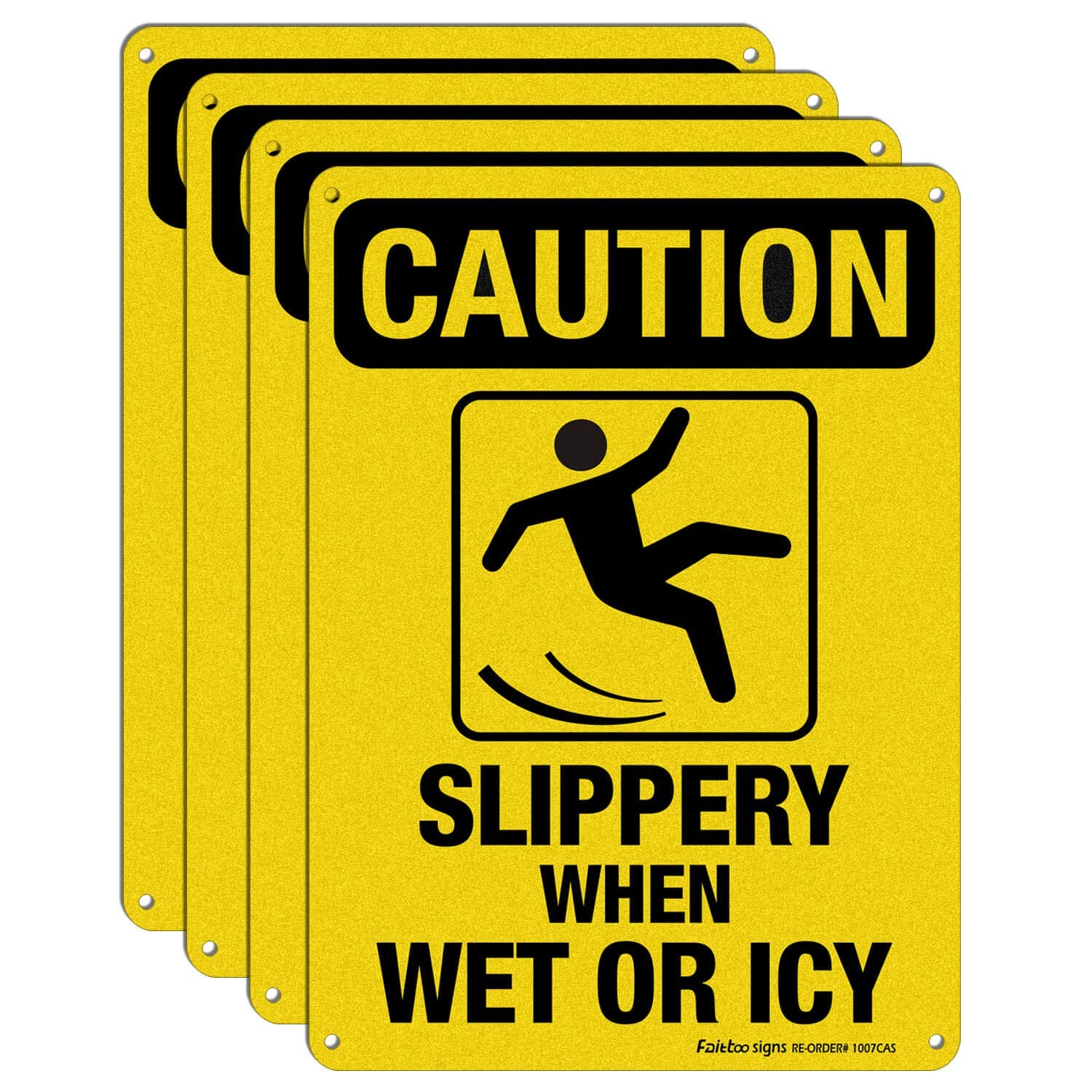 4 PCS 10×7 Inch Caution Slippery When Wet Or Icy Reflective Aluminum Sign