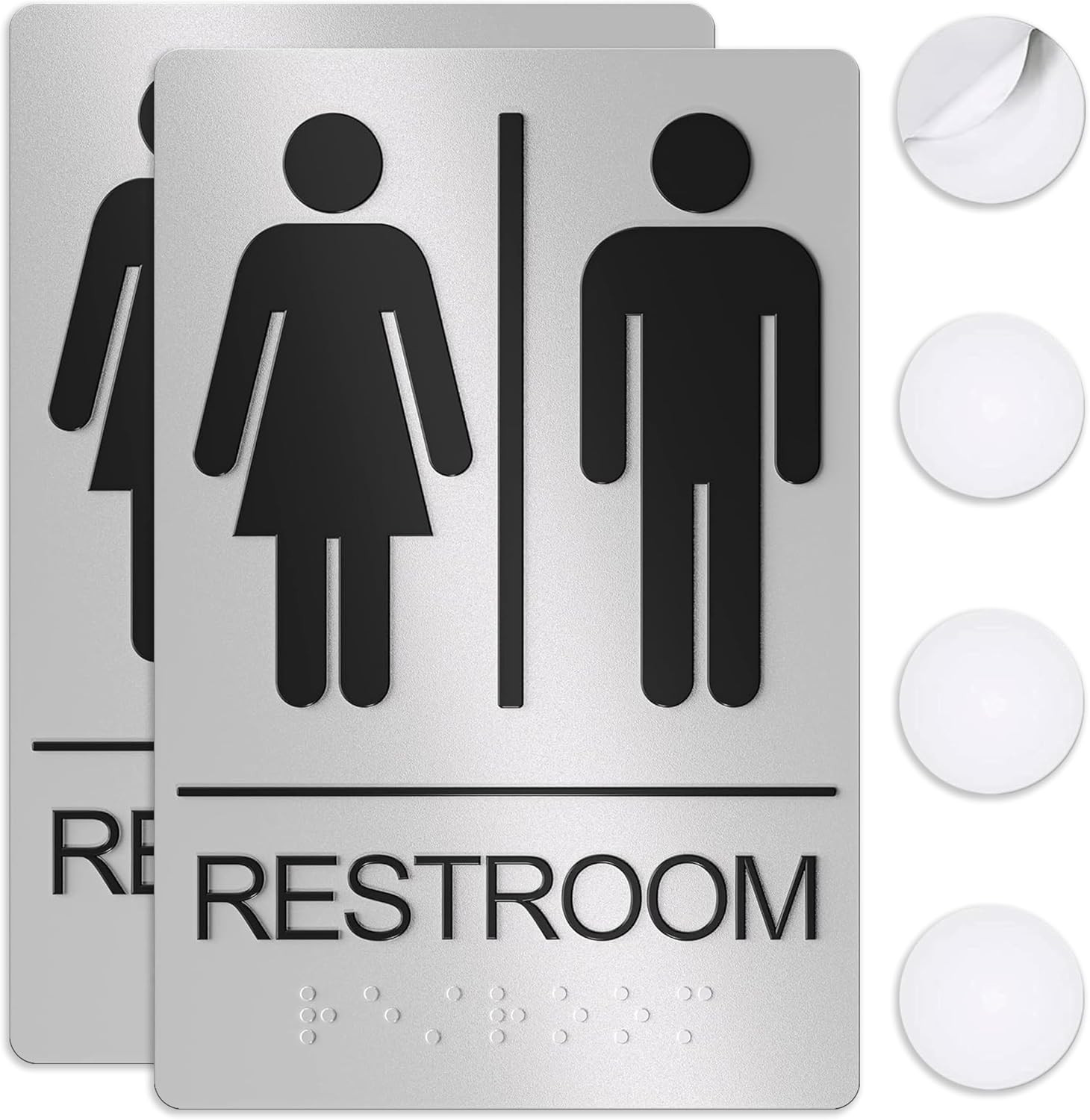 Restroom Sign for Business – 9 x 6 Inch – 2 Pack | ADA Compliant, Raised Text wi